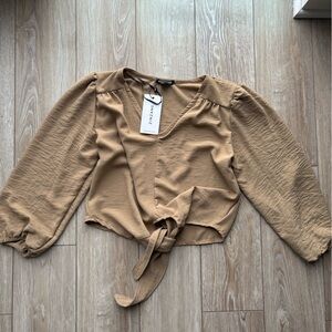 Zane Tan Blouse with Tie Front